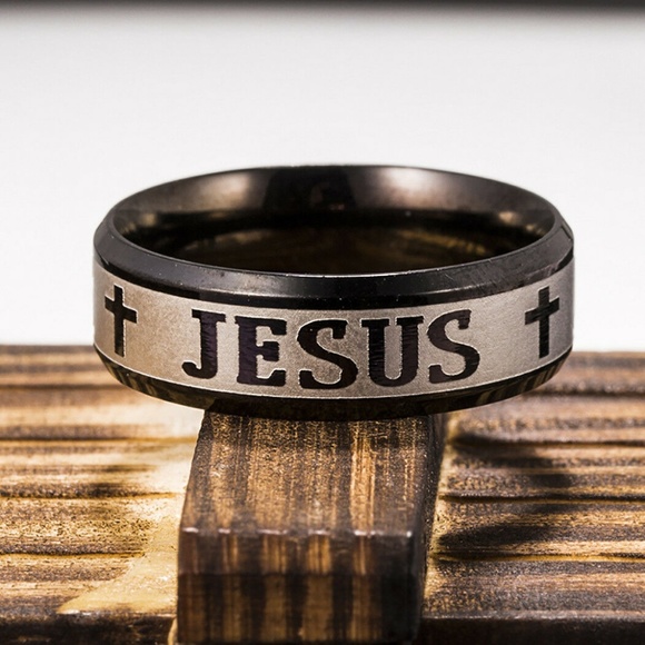 8mm Jesus Cross Prayer Band Stainless Steel - Picture 3 of 3
